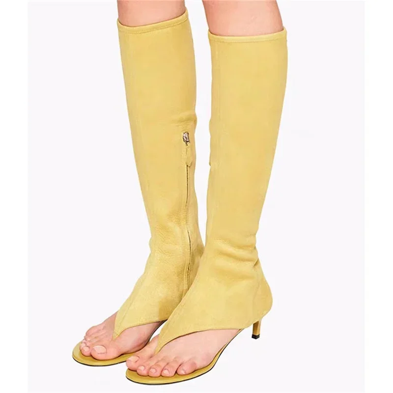 

2025 Новые крутые ботинки до колена с защемленным носком, женские модные летние туфли на тонком каблуке, женские роскошные эластичные ботинки на среднем каблуке, большой размер