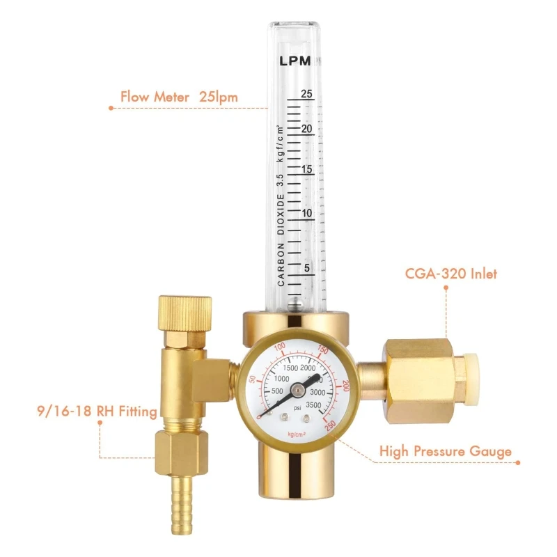المهنية مقياس الجريان الأرجون Co2 منظم الغاز Tig Mig لحام مخفض الضغط مقياس التدفق سهلة التركيب G5/8 الموضوع