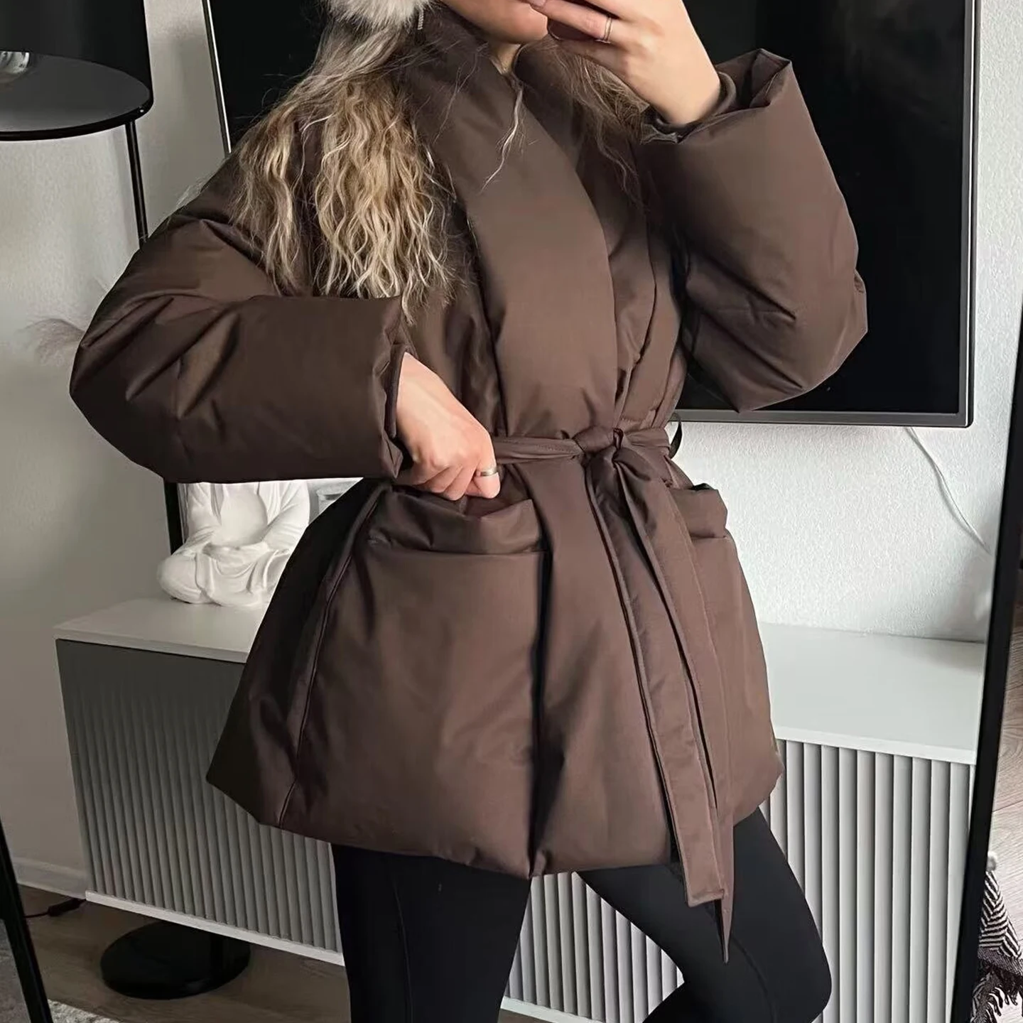 Manteau ample pour femme, couleur Pure, ceinturé, polyvalent, personnel, Simple, vêtements d'extérieur pour dames, Long, hiver 2025