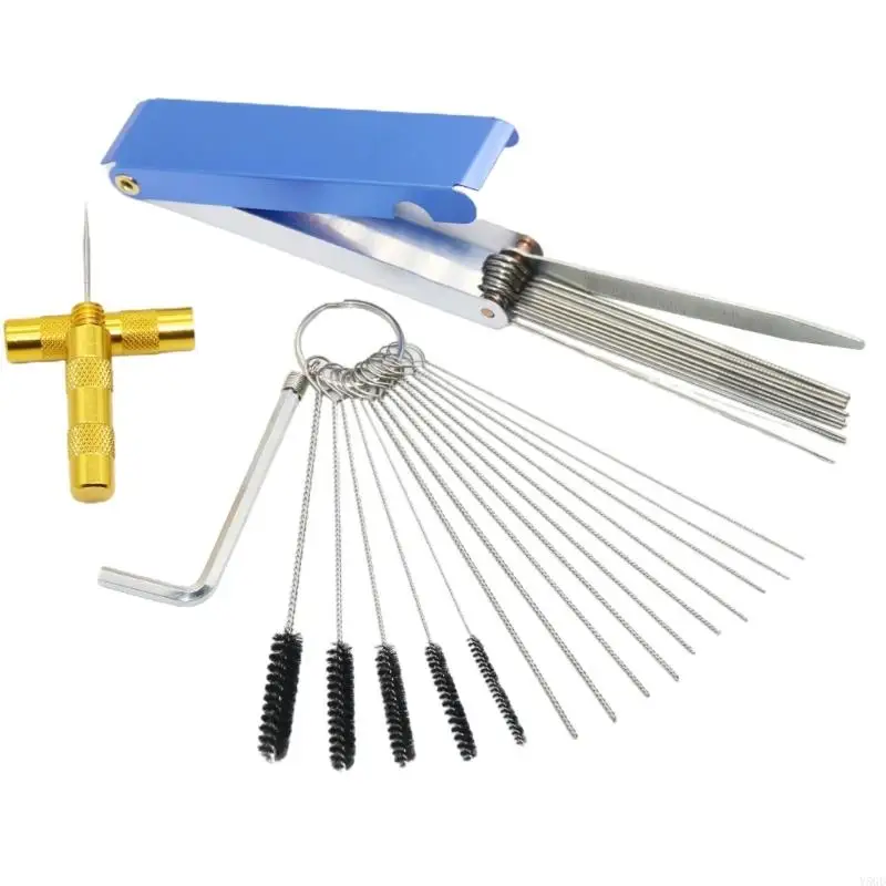 Y5GD Complete Carburettor Repair Cleaning Tools 10 Cleaning Wires 5 Brushes, Wrench, Sharpening Tool Kits for Maintenance