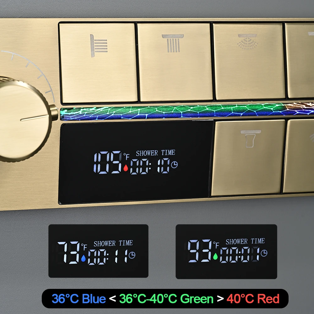 M Boenn 6 Functions Push Button Thermostatic Divider Mixer Bathroom Faucets Smart Temperature Display Shower Controller Brass