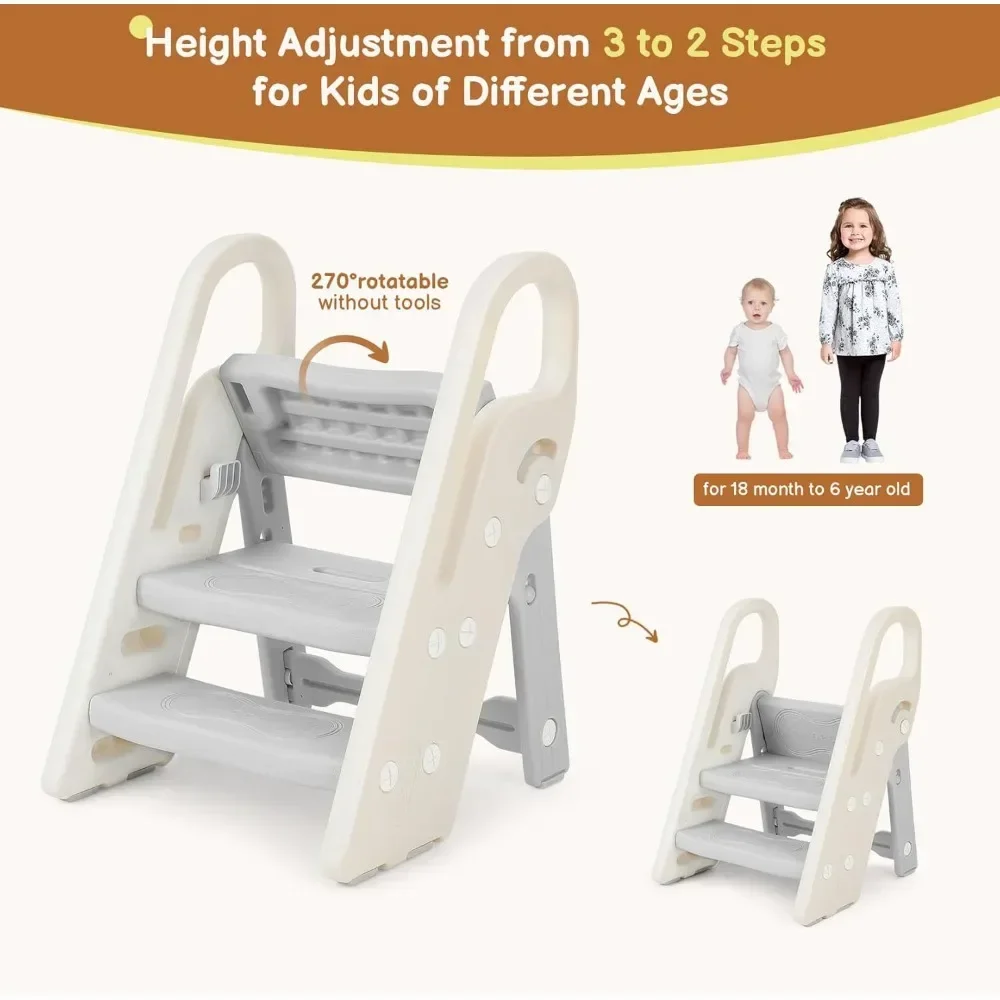 Taburetes para niños, taburete plegable para lavabo de baño, taburete ajustable de 3 escalones para niños, taburete de entrenamiento para orinal con asa