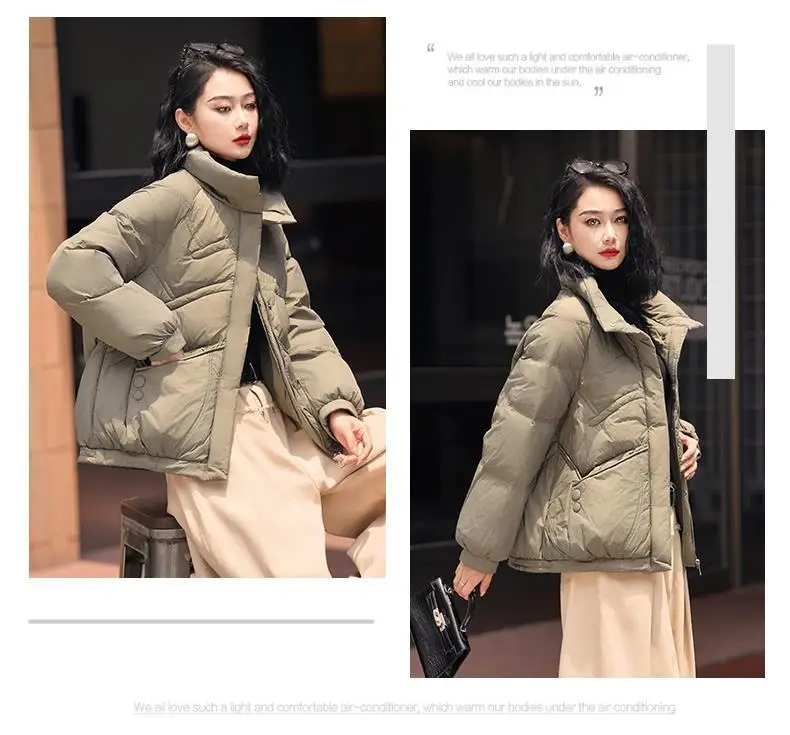 2025 moda Otoño/Invierno nueva chaqueta de plumón para mujer Chaqueta corta con cuello levantado para ir al trabajo