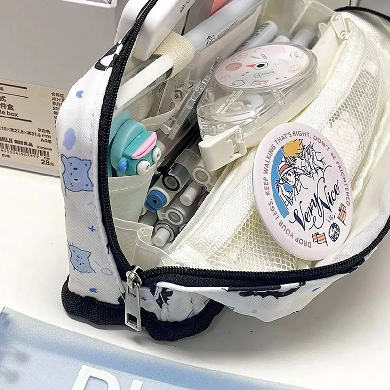 Multi-Layer Pen Bag Simple Folding/Drawstring Large Capacity Pencil Case Portable Stationery Organizer Students