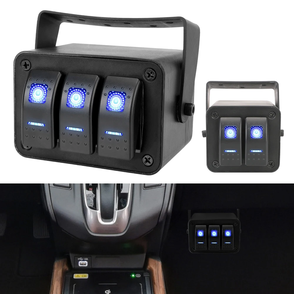 Universal 12-24V Retrofit Kit Rotate Case With Bule LED Light Indicator 2/3 Gang Rocker Switch Panel