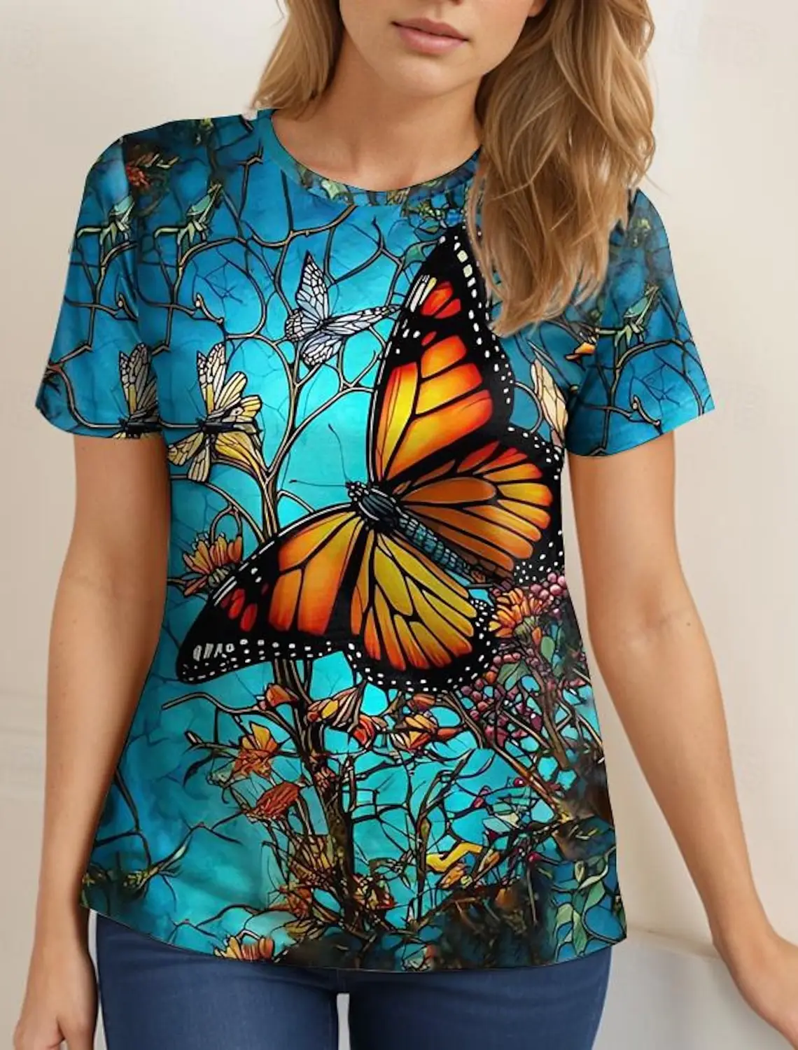 Women's T-shirt Summer New Butterfly Patterns Short Sleeve Fashion Sexy Girls Clothes Y2k Print Tees Casual Wowen's Clothing