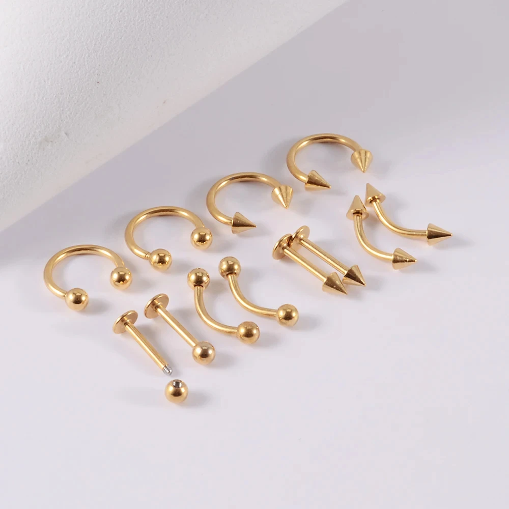 12pcs/1pcs Surgical Steel Silver Color Gold Plated Black Rainbow Ear Nose Eyebrow Labret Basic Piercing Jewelry Set 6mm/8mm/10mm