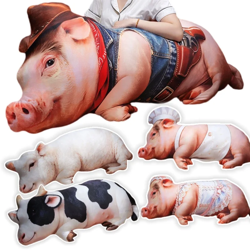 Simulated Cow Sheep Chef Pigs Animals Printed 3D Cowboy Pig Throw Pillows Soft Bed Back Cushion Cute Creativity Gifts for Baby