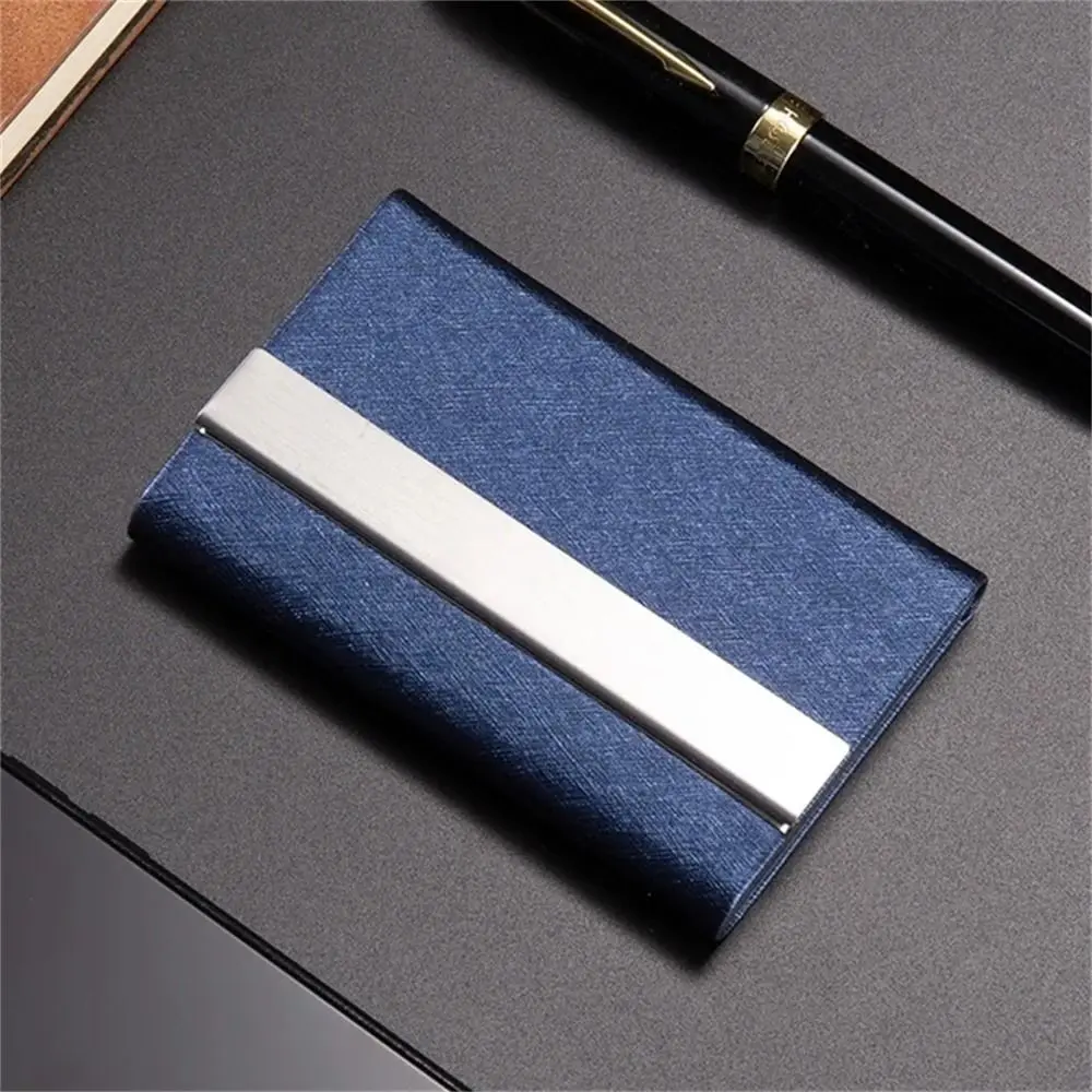 PU Leather Business Card Case Stainless Steel Slim Pocket Name Card Holder Multicolor Card Organizer ID Case Wallet Women Men