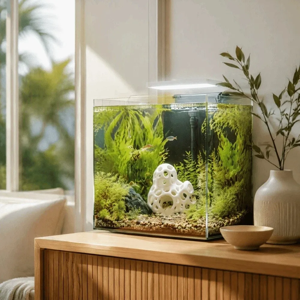 3D Printed Aquarium Cave Ornament Plastic Natural Look Fish Tank Hideaway Coral Mountain Fish Tank Cave Office Decoration