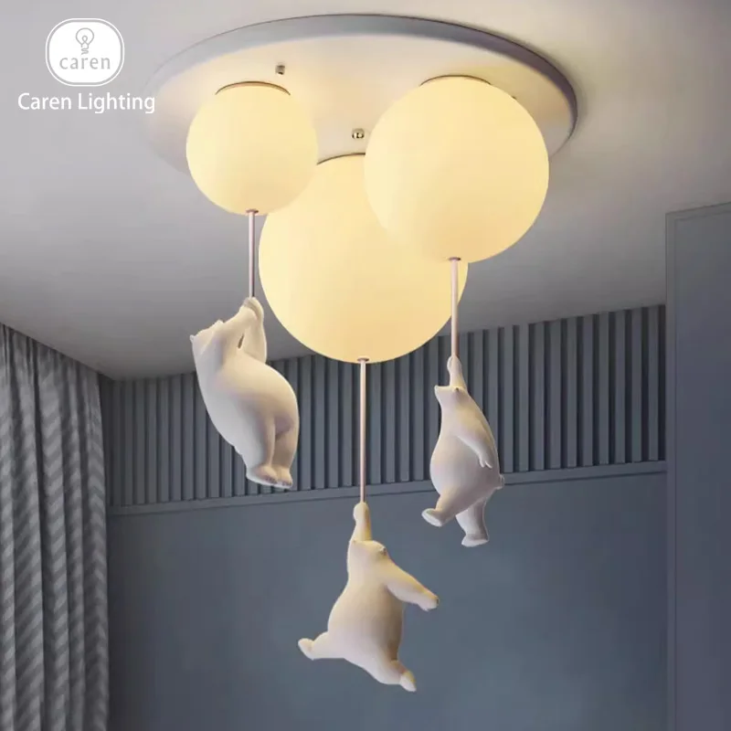 Caren Lighting Children Kids Room Ceiling Cartoon Eye Protection Creative Balloon Flush Mount Light Globe Chandelier Lovely Bear