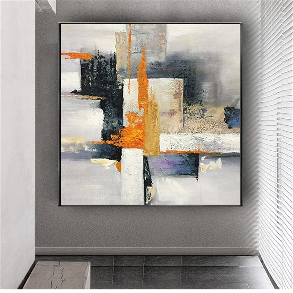 100% Hand-Painted Abstract Gray Geometry Color Card Oil Painting On Canvas Paintings Decor Living Room Home Wall  Art Picture