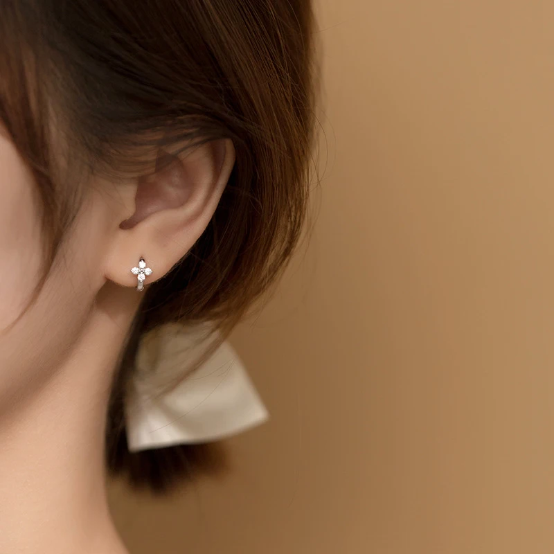Modian Dazzling Hoop Earrings For Women Flower Cubic Zirconia Round Hoops Ear Fashion 925 Sterling Silver Fashion Jewelry Bijoux
