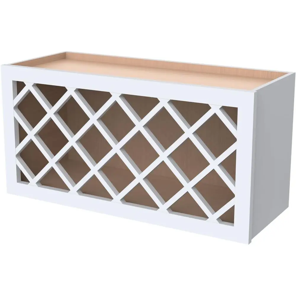 

Настенный шкаф-витрина для вина для кухни, столовой или погреба - 36Ш x 12Г x 18В, дизайн с решетчатыми полками из массива дерева