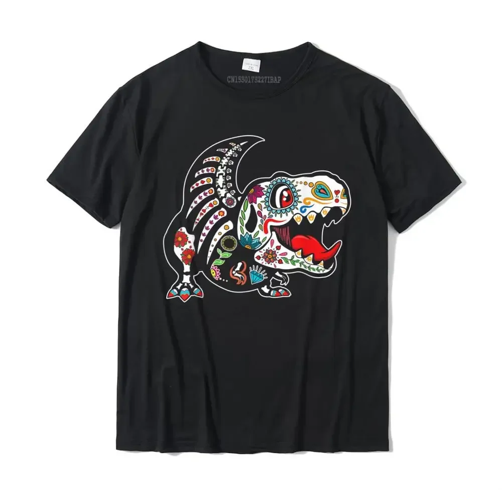 T rex dia de los muertos day of the dead dinosaur trex skull T-Shirt Normal Tees Cotton Men  Normal Coupons