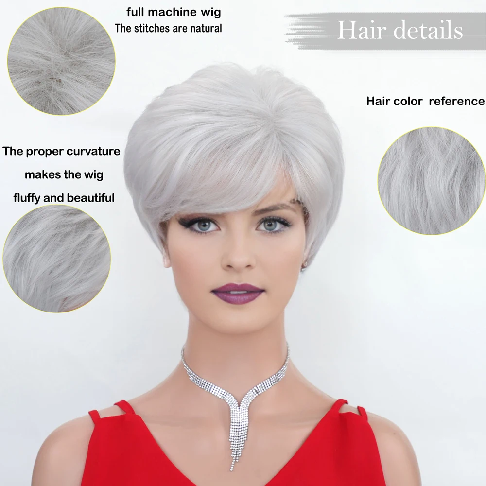 Białe peruki Peruki Dark Root Short Pixie Cut Bob Peruki Machine Made Remy Human Hair Peruka dla białych kobiet Codziennie Odporne na ciepło