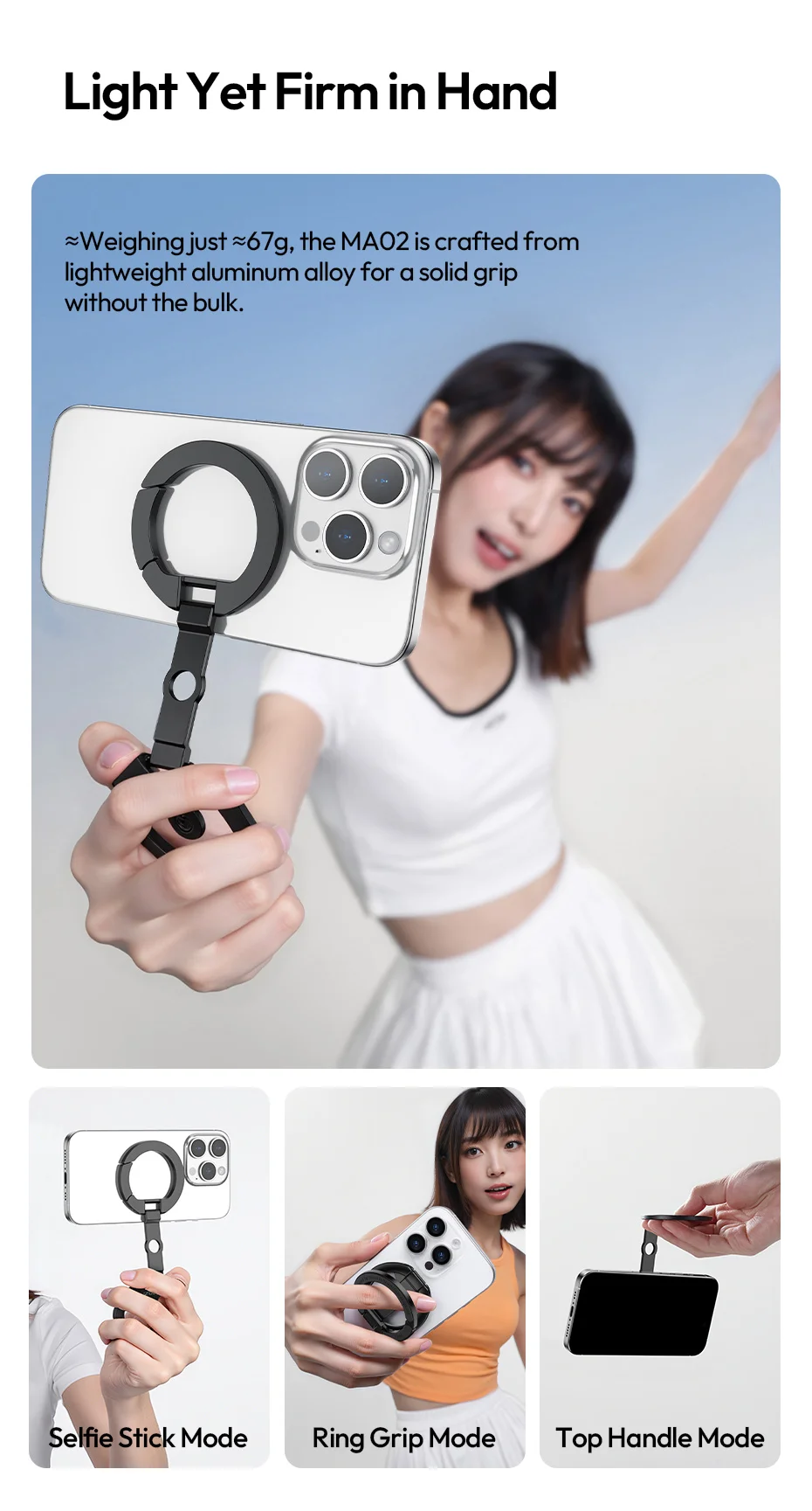 Ulanzi MA02 Phone Stand Slim Foldable Design MagLock Dual Magnetic with Universal 1/4" Mount for Gym Refrigerator Selfie Stick