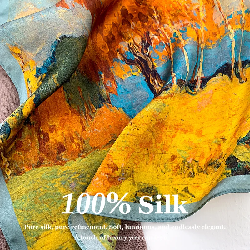 

Fashion 53x53cm 100% Mulberry Silk Scarf Women Luxury Neck Scarf Elegant Floral Print Hair Bandana Small Square Foulard for Lady