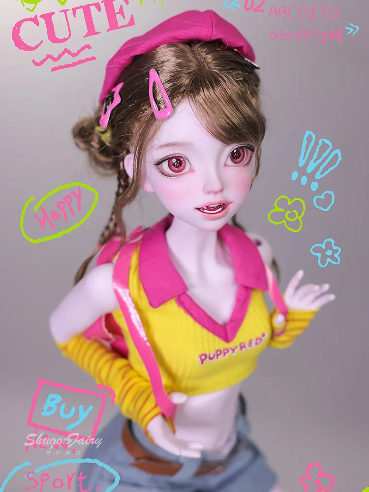 Genuine Shuga Fairy 1/4 Bjd Emery Amy Dopamine Girl Baby Points Moveable Hat Hand Made Up Complete Set Decoration Dolls Gifts