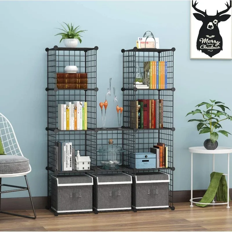 Modular Wire Cube Storage 12-Grid, Metal Shelving Unit for Closet, Pantry & Room Organization