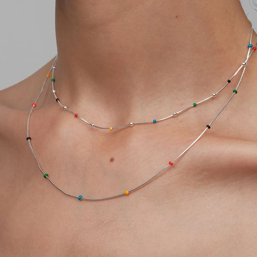 

Летнее колье-чокер с радужными бусинами 316L для женщин, модное многослойное колье для Кореи, простой воротник, изящные ювелирные изделия