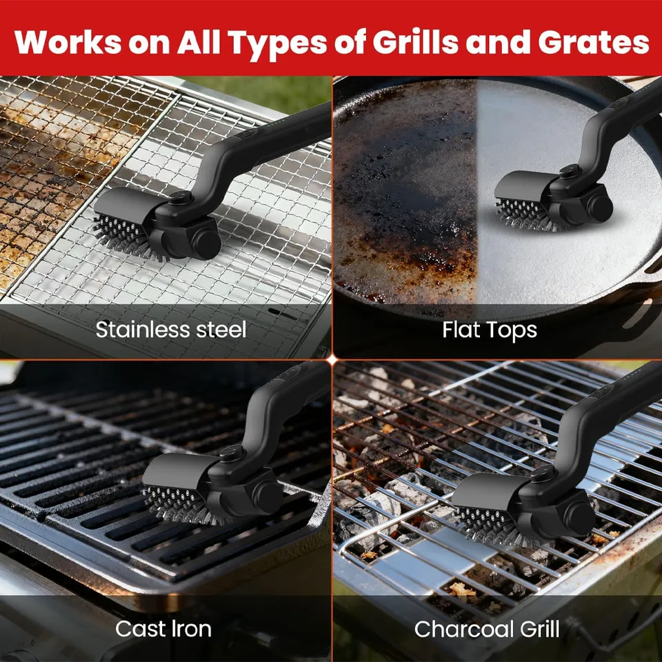 Roadtime Draadloze Elektrische Grillborstel Met Watersproei – 2600mAh Accu, 2 Snelheden, 360° Roestvrijstalen Kop & IPX8, Maakt Schoonmaken Van De BBQ Eindelijk Leuk!