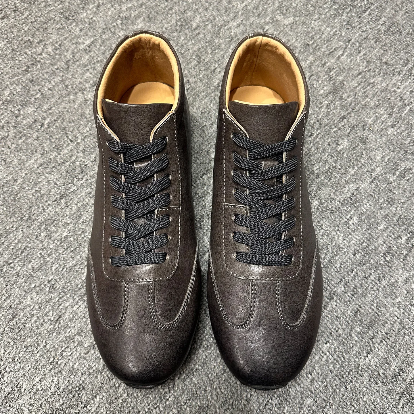 YETTIES Men's German Army Trainer High Top, Winter Fleece Lined Leather Sneakers, Retro Gum Sole Tennis Shoes for Men