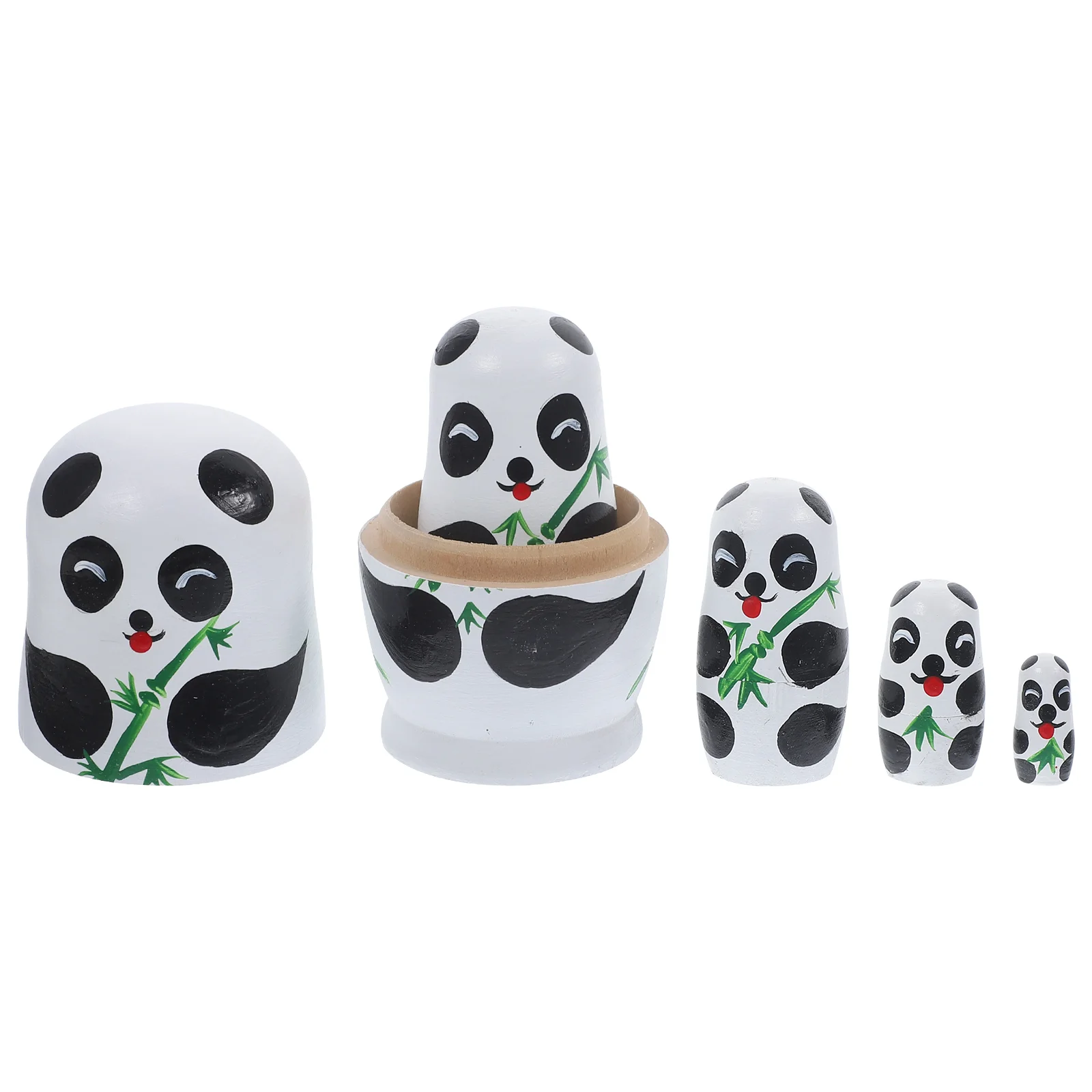 5 Pcs Matryoshka Panda Nesting Desktop Adornment Educational Plaything Stacking Toy Children Dolls Wooden