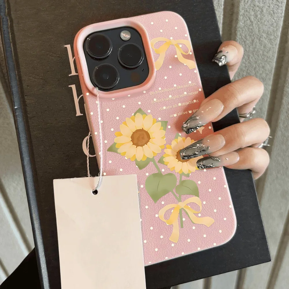 Leather Lychee Cute Cherry Phone Case For iPhone 16 Pro Max 15 14 13 12 11 Case Cover For iPhone11 13Pro Max 16Plus Flowers Case