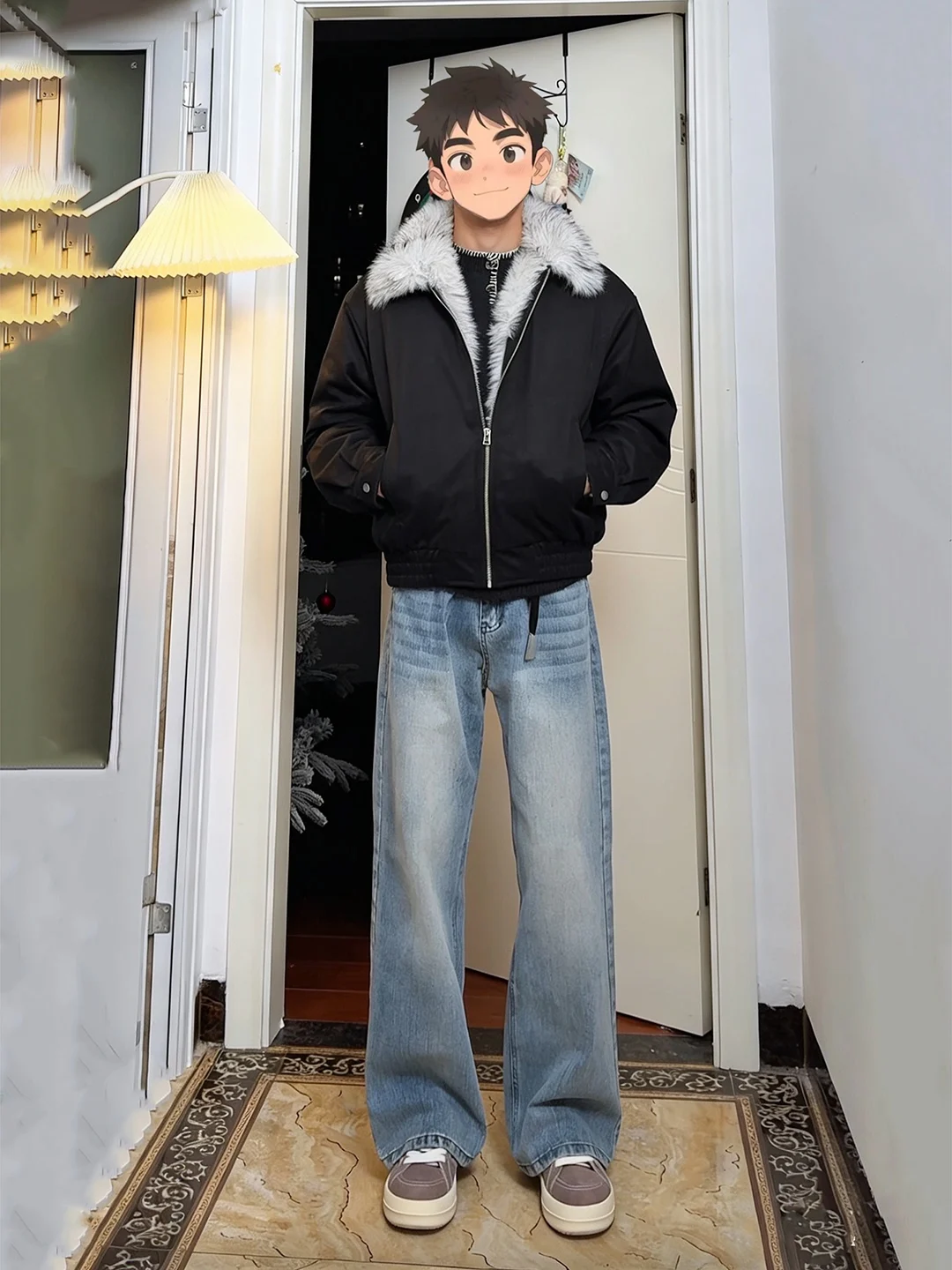 

Американские джинсы-клеш для мужчин, зимние, утепленные, прямые, повседневные, Cleanfit