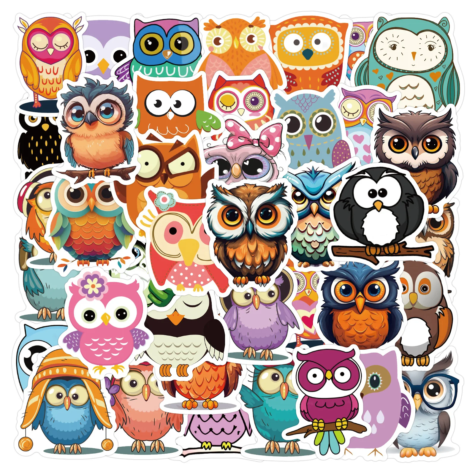 50PCS Entzückende Lebendige Cartoon Eule Graffiti Aufkleber Niedlichen Tier Dekorative Aufkleber Für Journal Laptop Wasser Flasche Telefon Fall