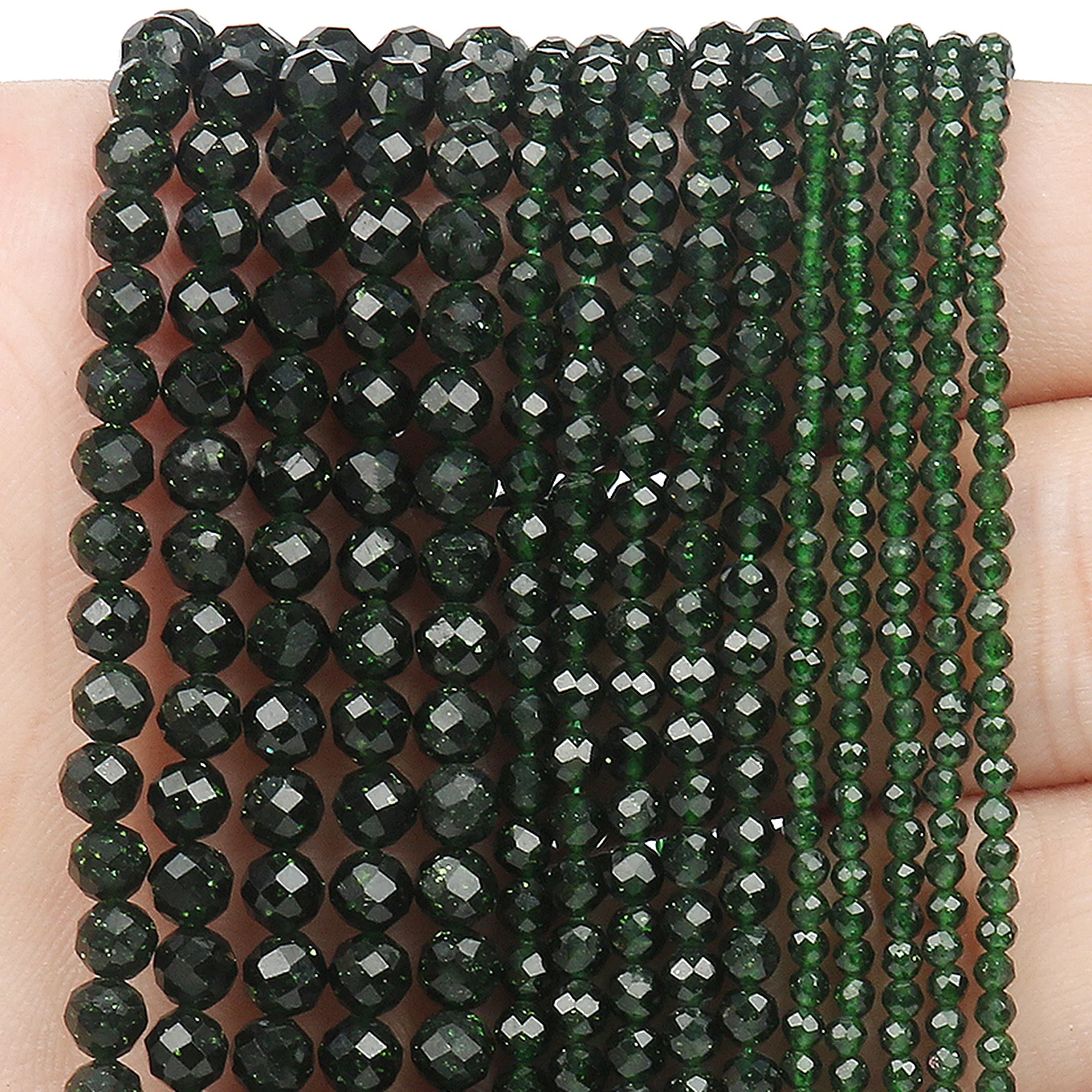 2 3 4mm Green Natural Faceted Gem Stone Aventurine Mica Agate Bead Round Mineral Beads For Jewelry Making DIY Bracelet Accessory