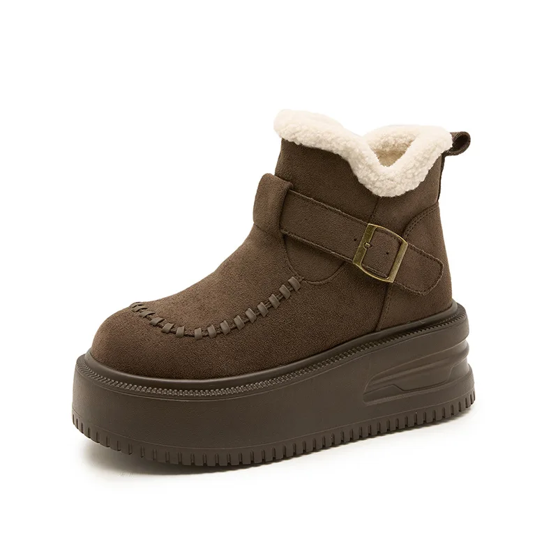 

Women Fur Ankle Boots Flats Platform Cotton Shoes Suede Leather Winter 2025 Fashion Trend Casual Walking Snow Boots Woman 6.5CM