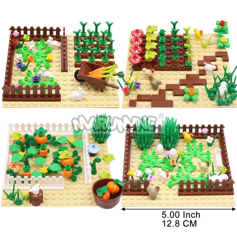 Marumine Farm Animals Building Blocks Set 48-109PCS DIY MOC Bricks with 16x16 Baseplate Rabbit Pumpkin Chicken Construction Kit
