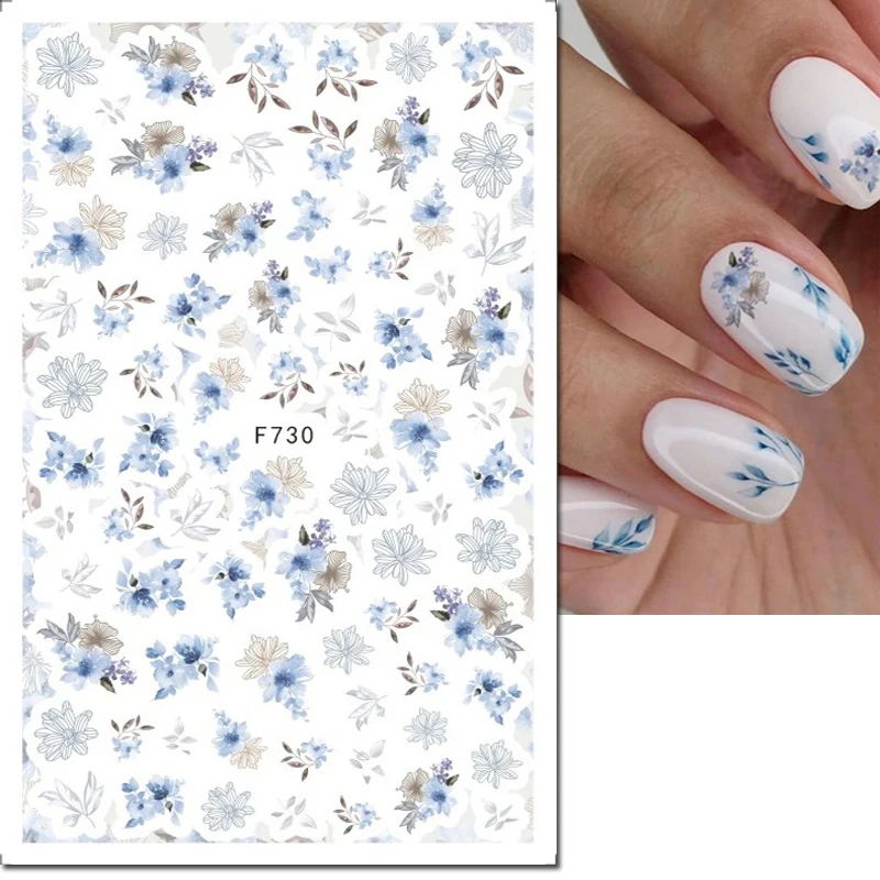 3d Nail Art Decals Purple Pink Dry Botanical Flowers Adhesive Sliders Nail Stickers For Nail Tips Decoration