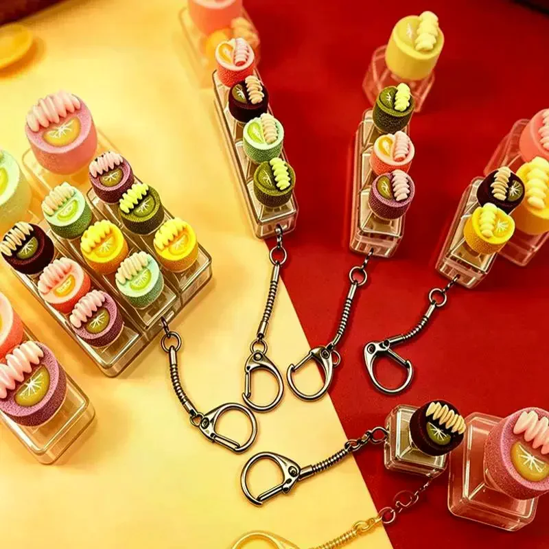2/3/4/9 Key Fidget Keychain Mini Dessert Push Button Portable Reduce Pressure Daily Commute