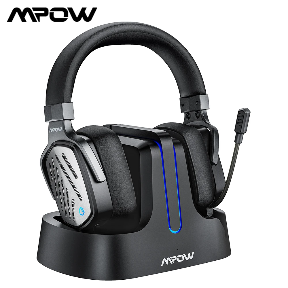 Mpow T1 Wireless Gaming Headset with Base Station Surround Sound Gaming Headphone with Noise Cancelling Mic for PC, PS4, Xbox