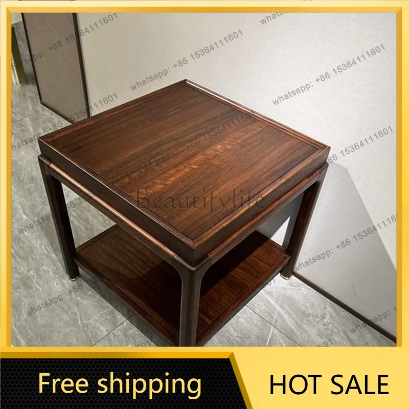 Factory Direct Sales New Chinese Ebony Solid Wood Square Small Coffee Table Rock Slate Square Table