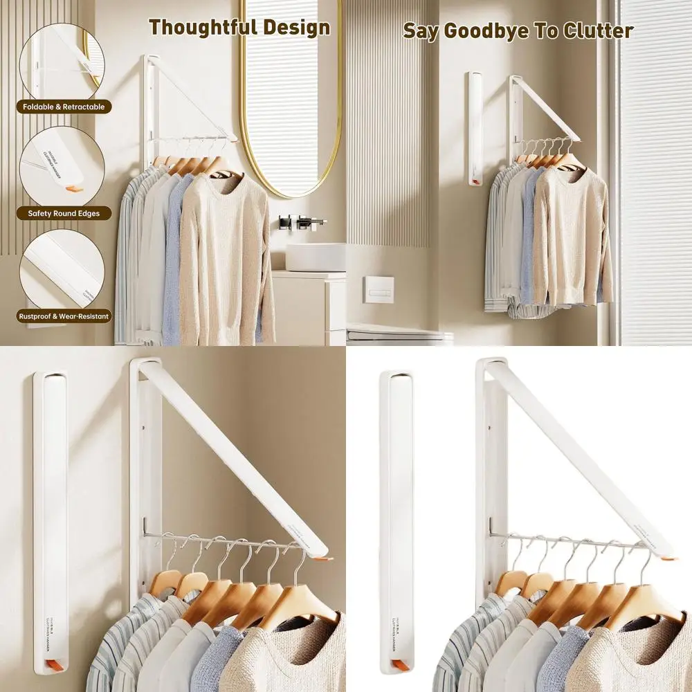 

Indoor/Outdoor Retractable Wall-Mounted Clothes Drying Rack, Aluminum, Easy Install, 2-Pack White