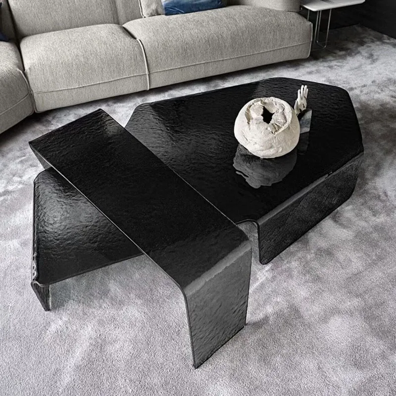 

Acrylic coffee table water ripple living room creative designer irregular Italian high-end feeling high and low transparent edge