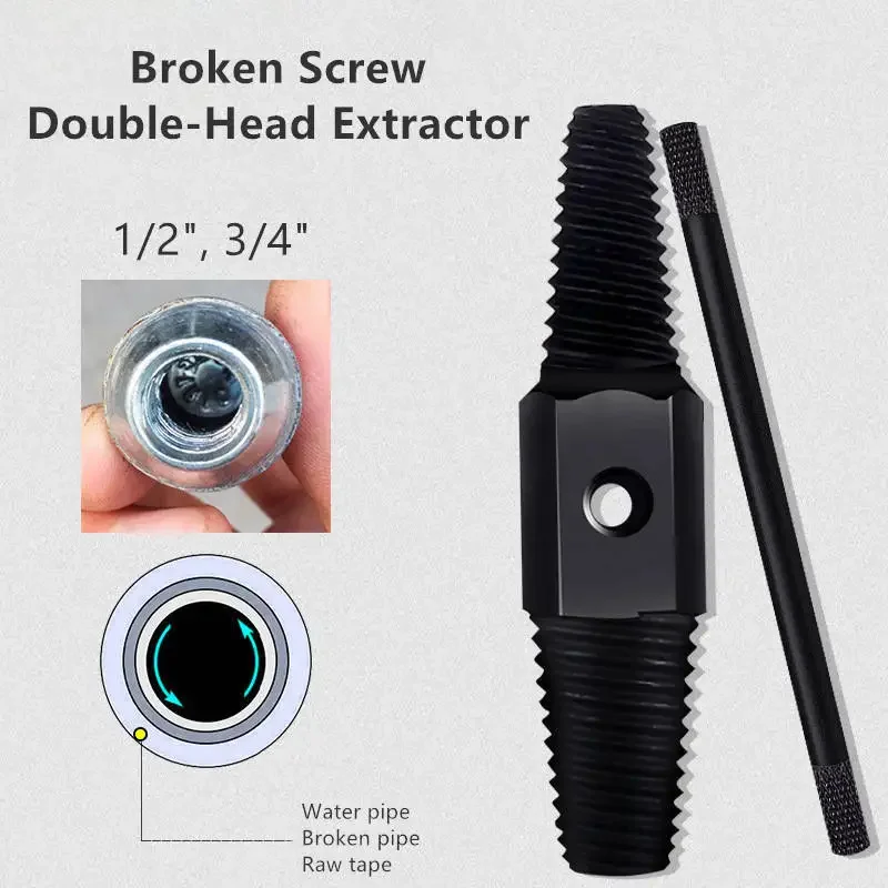 Double HEAD ประแจท่อ Remover เครื่องมือก๊อกน้ําวาล์วสกรูหัก EXTRACTOR ลวดเสียหายท่อน้ํา Bolt หักชุดเครื่องมือกําจัด