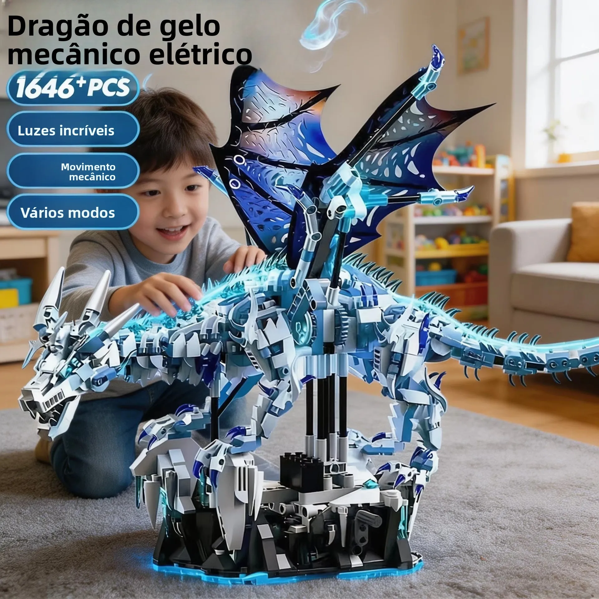 電動機械化アイスドラゴン恐竜ビルディングブロック組み立て教育玩具ギフト-8-2歳の男の子向け先史時代モデル
