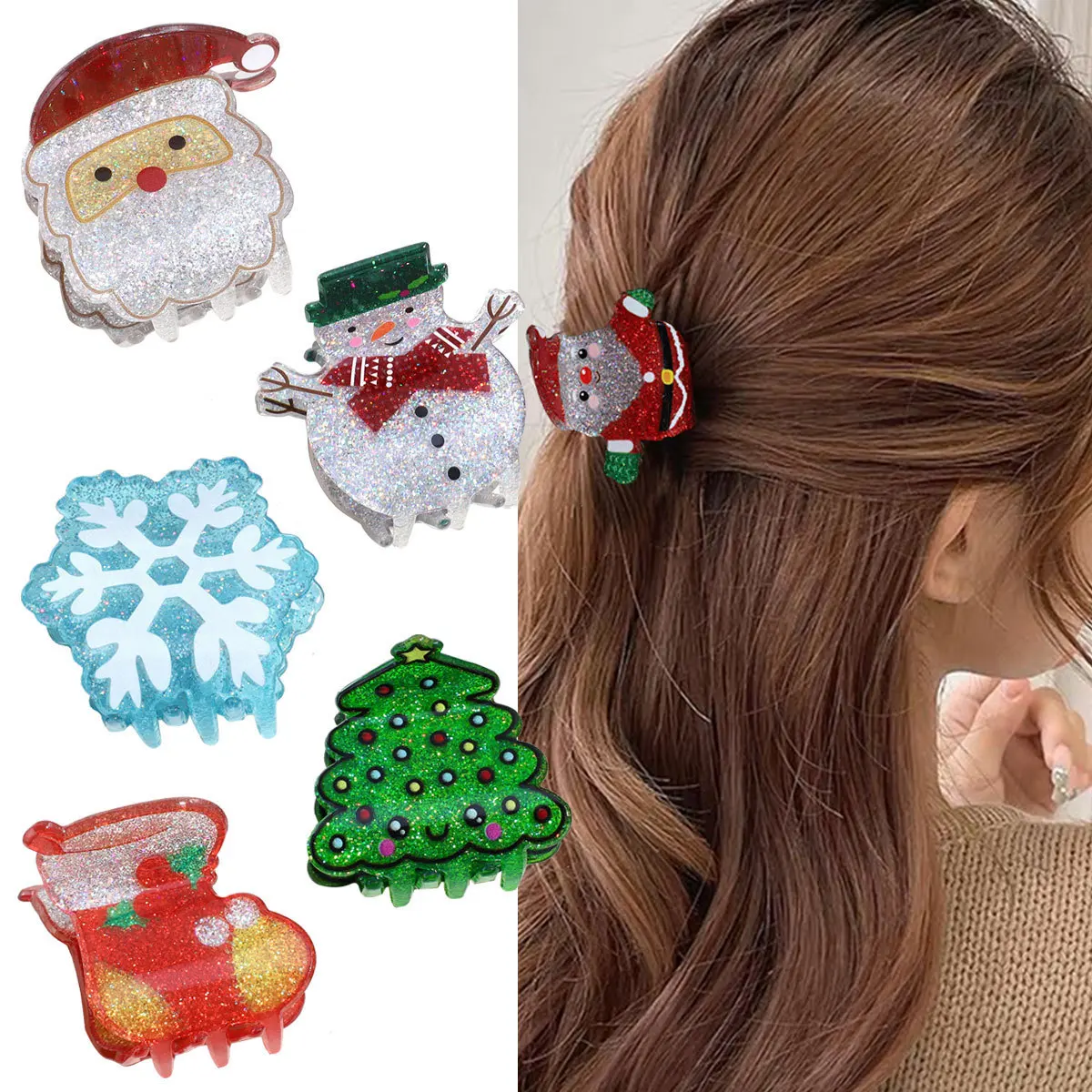 

2025 Christmas Hair Claw Clips, Cute Santa Snowman Barrettes,for Women Thick Thin Hair, Festive Xmas Updo Hair Accessories