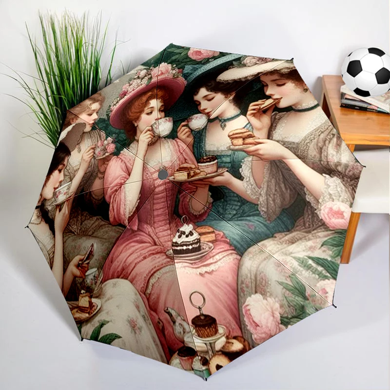 Victorian Tea Time Umbrella Automatic Open/close, Sturdy Iron Frame & 8-Rib Structure, Umbrella for Women & Men, Christmas Gifts
