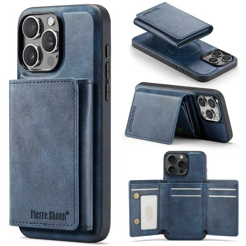 

Magsafe Магнитный однотонный складной кошелек с слотом для карт, кожаный чехол для телефона для iPhone 17 Pro Max 15 11 12 13 14 16 Pro Max E