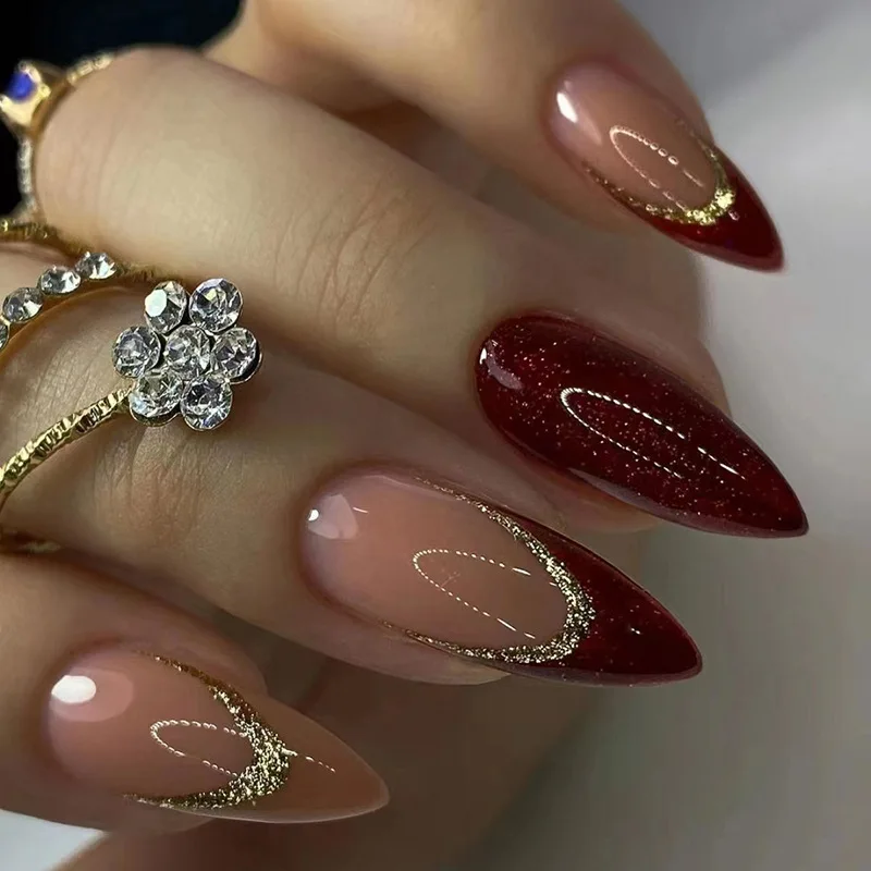 

24pcs Sparkling Wine Press-On Nails - Champagne Glitter Ombre Long Square Shape (Multi Sizes) False Nails With Wearing Tools
