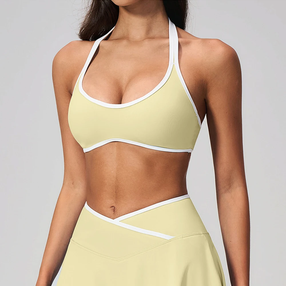 

Summer Breathable Sports Bra Women Halter Yoga Crop Top Gym Fitness Underwear Push Up Pilates Bra Female Shockproof Workout Bra
