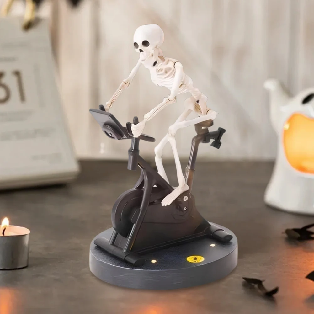 1PC Animatronic Skeleton Resin Statue Riding Bike Funny Animated Skeletons Halloween Decorations Novelty Desk Ornament Gifts