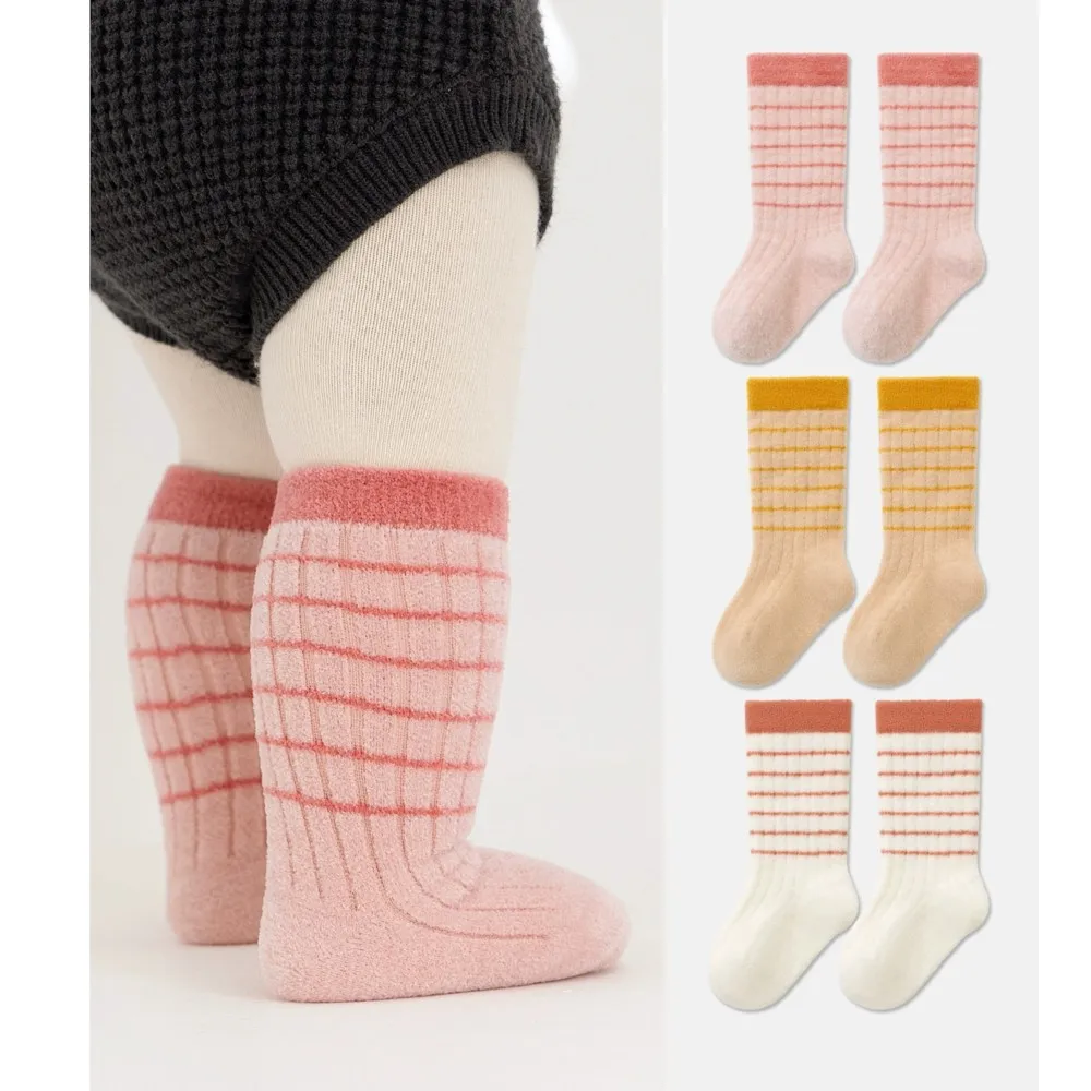 

3 Pairs Baby Plush Socks Thick Warm Kids Mid Tube Sock 0-5Year Boy Girl Winter Thermal Footwear Stripe Toddler Cotton Sock