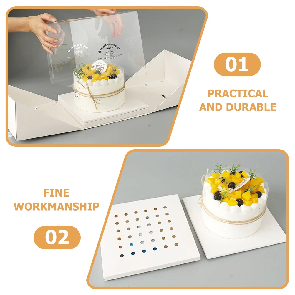 

8-Inch Transparent Cake Box Birthday Wedding Portable Foldable Carrier Handle Storage Tray Cupcake Dessert Square Container